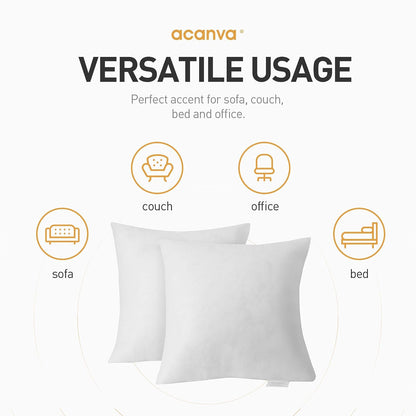 Acanva - Insertos Decorativos de Almohada para sofá, Cama, sofá y Silla, Relleno Cuadrado de Forma Euro, con Microfibra de poliéster de Alta Calidad, 28 x 28 Pulgadas, 2 Unidades, Color Blanco
