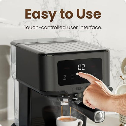Chefman CraftBrew - Máquina de café expreso digital con bomba de 15 bares con varita de vapor para latte y capuchino, máquina de café espresso compacta con depósito de agua extraíble de 1,5 l, color