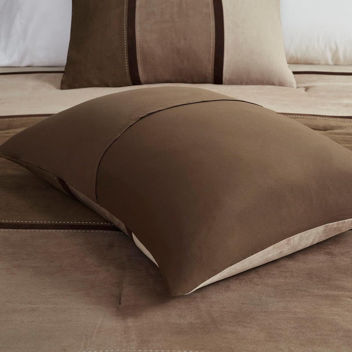 Madison Park Palisades - Juego de edredón Moderno de Gamuza sintética, diseño de Rayas para Todas Las Estaciones, Ropa de Cama acogedora Alternativa de plumón con Fundas a Juego, Almohadas