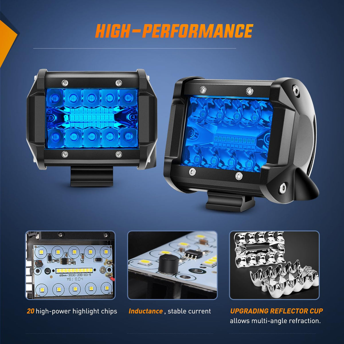 Nilight Luces LED de 4 in, 60 W, Azul, Triple Fila, Paquete de 2 18201B