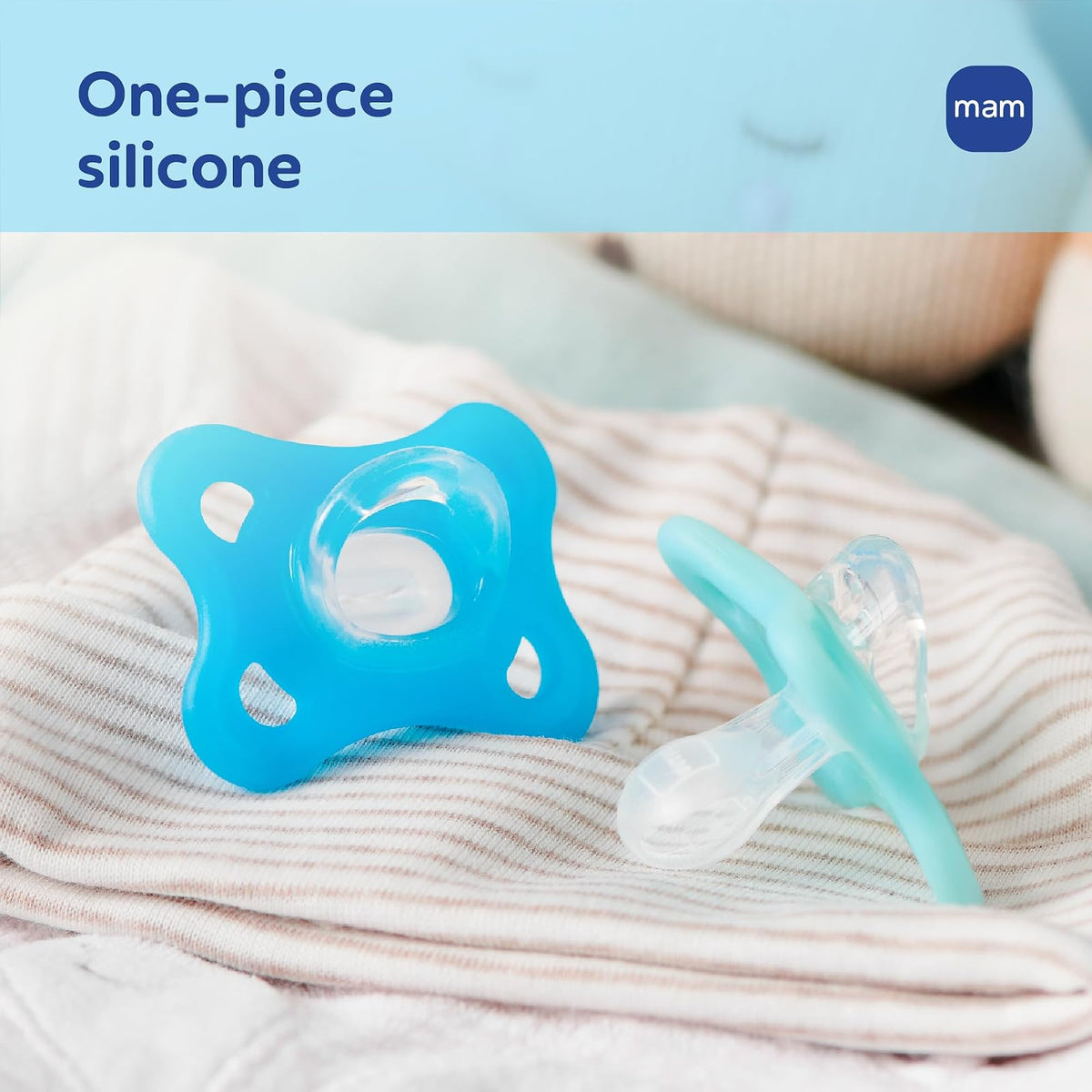 MAM Comfort - Chupones de silicona para bebés pequeños, ligeros de una sola pieza, para recién nacidos de 3 a 12 meses, sin BPA, fácil de limpiar, mejor para bebés lactantes, con estuche esterilizador