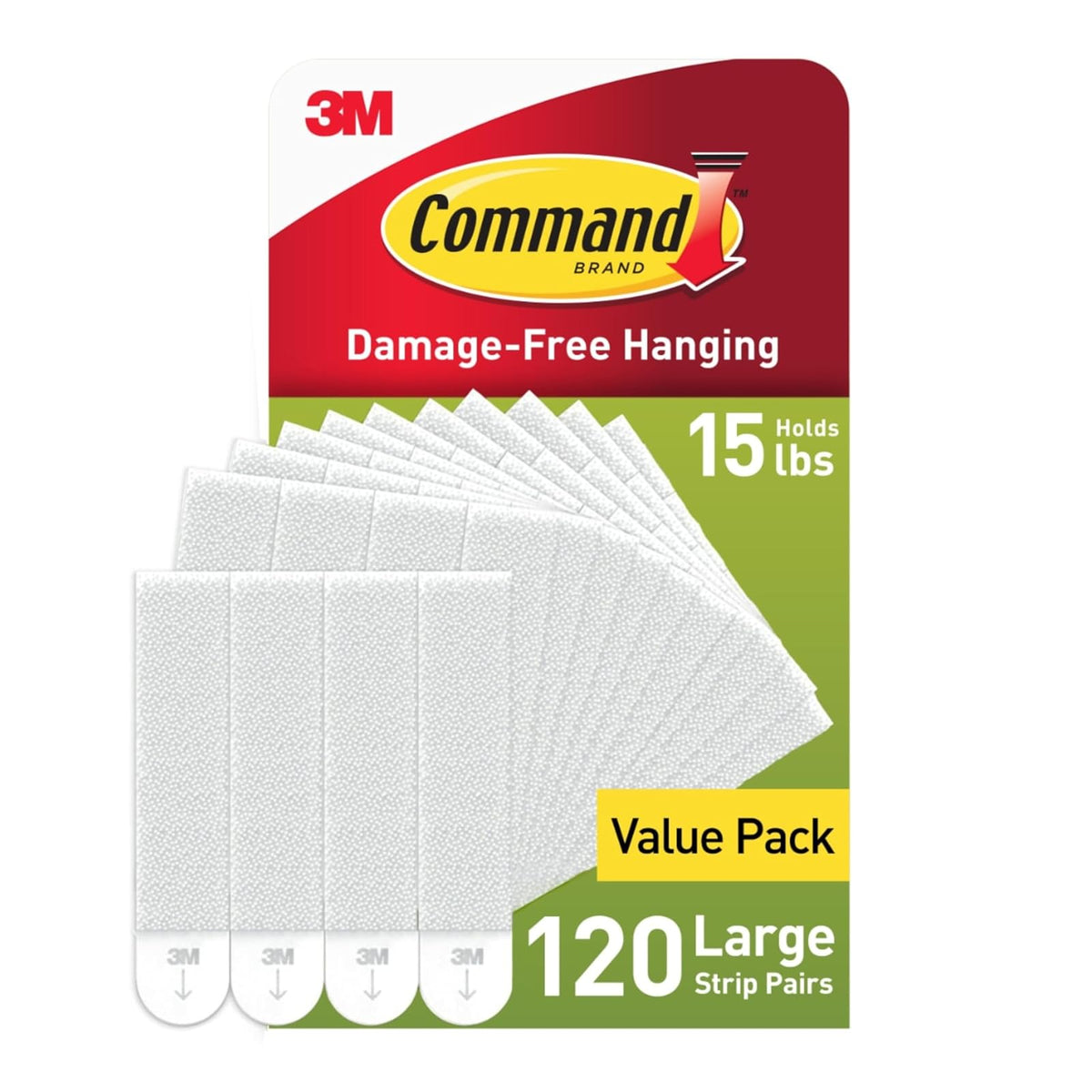 Command - Tiras grandes para colgar cuadros, sin daños, sin herramientas, tiras para colgar en la pared para espacios de vida, 120 pares de tiras adhesivas blancas