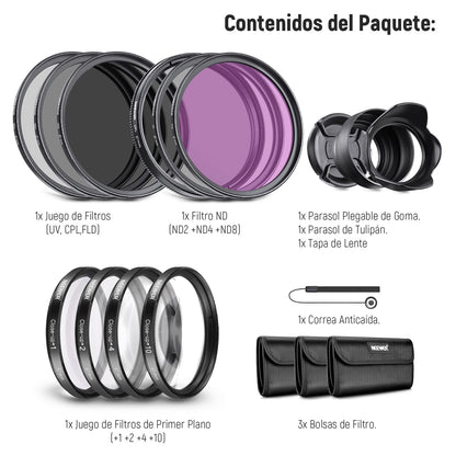 Neewer 67 mm Kit de Accesorios de Filtro de Lente Completo para Objetivos con 67 mm tamaño de Filtro:UV,CPL FLD Juego de Filtro+Macro Close Up Set (+ 1, + 2, + 4 y + 10)+Filtro ND Set(ND2 ND4 ND8)