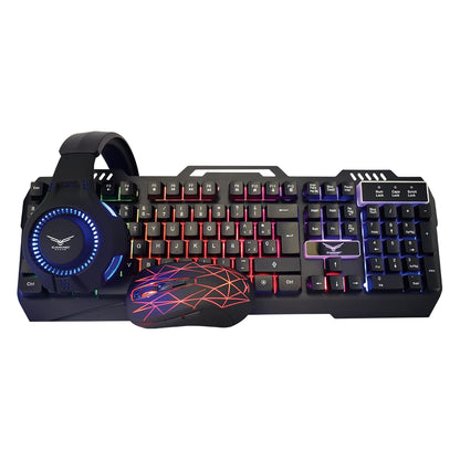 KIT GAMER 4 EN 1 NACEB NA-0925 / Kit teclado y Mouse Led RGB / Diadema LED Doble 3.5 mm + USB / Mousepad de alta precisión