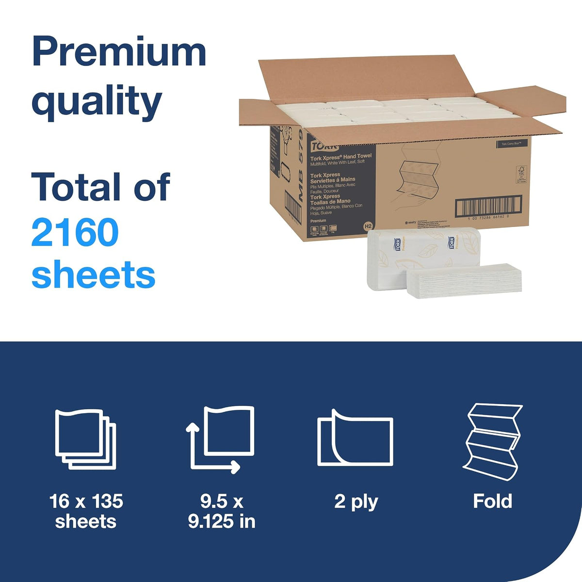 Tork Soft Xpress - Toallas de mano de papel multiplegado, color blanco, compatible con el sistema H2, 16 paquetes x 135 toallas cada una (MB579)