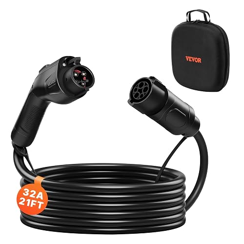 VEVOR Cable alargador para Cargador de vehículos eléctricos, Cable alargador J1772 de 32 amperios y 6,4 Metros, Compatible con Cargadores de vehículos eléctricos SAE J1772 de 120 V-240 V
