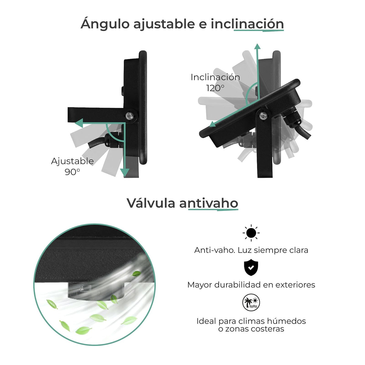 ILLUX Reflector LED Exterior 30W, Luz Fría 6500K, Impermeable IP65, Sobreponer en Piso, Negro, Iluminación para Fachadas y Jardines RL-3630.N65