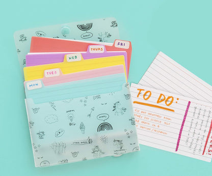 Yoobi - Tarjetas de índice con funda | 4 unidades de diversión | 400 tarjetas de notas con soporte | Crea tarjetas de memoria para la escuela en casa