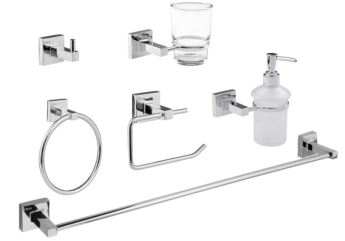 Dica 3300 Juego de Accesorios para baño, 6 Piezas, Acabado Cromo/Vidrio