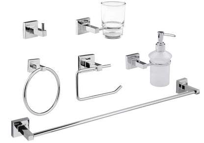 Dica 3300 Juego de Accesorios para baño, 6 Piezas, Acabado Cromo/Vidrio