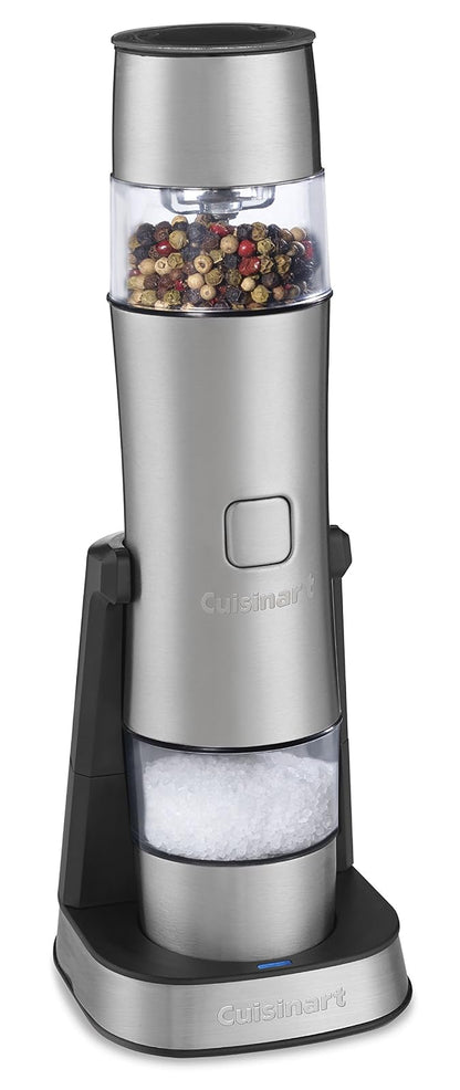 Cuisinart Molino Salero Pimentero y Especias Eléctrico SG-3ES Premium | Muela sal, pimienta y especias con un botón, Carcasa acero con logo relieve, Ajuste molido fino a grueso. Recargable