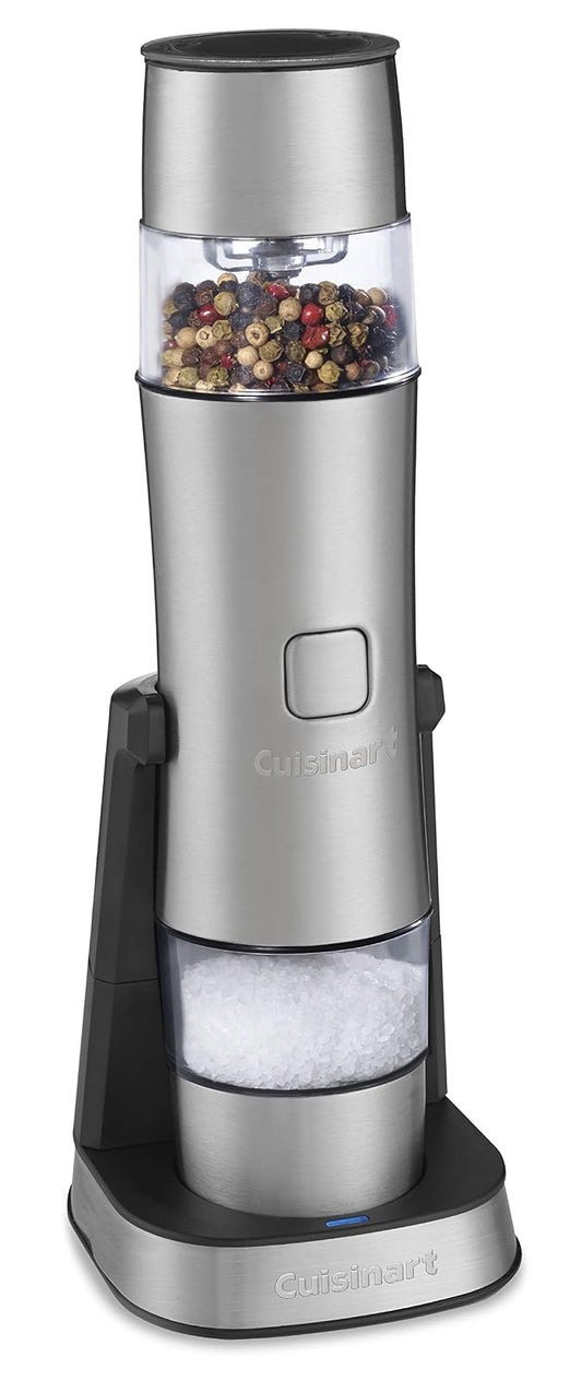Cuisinart Molino Salero Pimentero y Especias Eléctrico SG-3ES Premium | Muela sal, pimienta y especias con un botón, Carcasa acero con logo relieve, Ajuste molido fino a grueso. Recargable