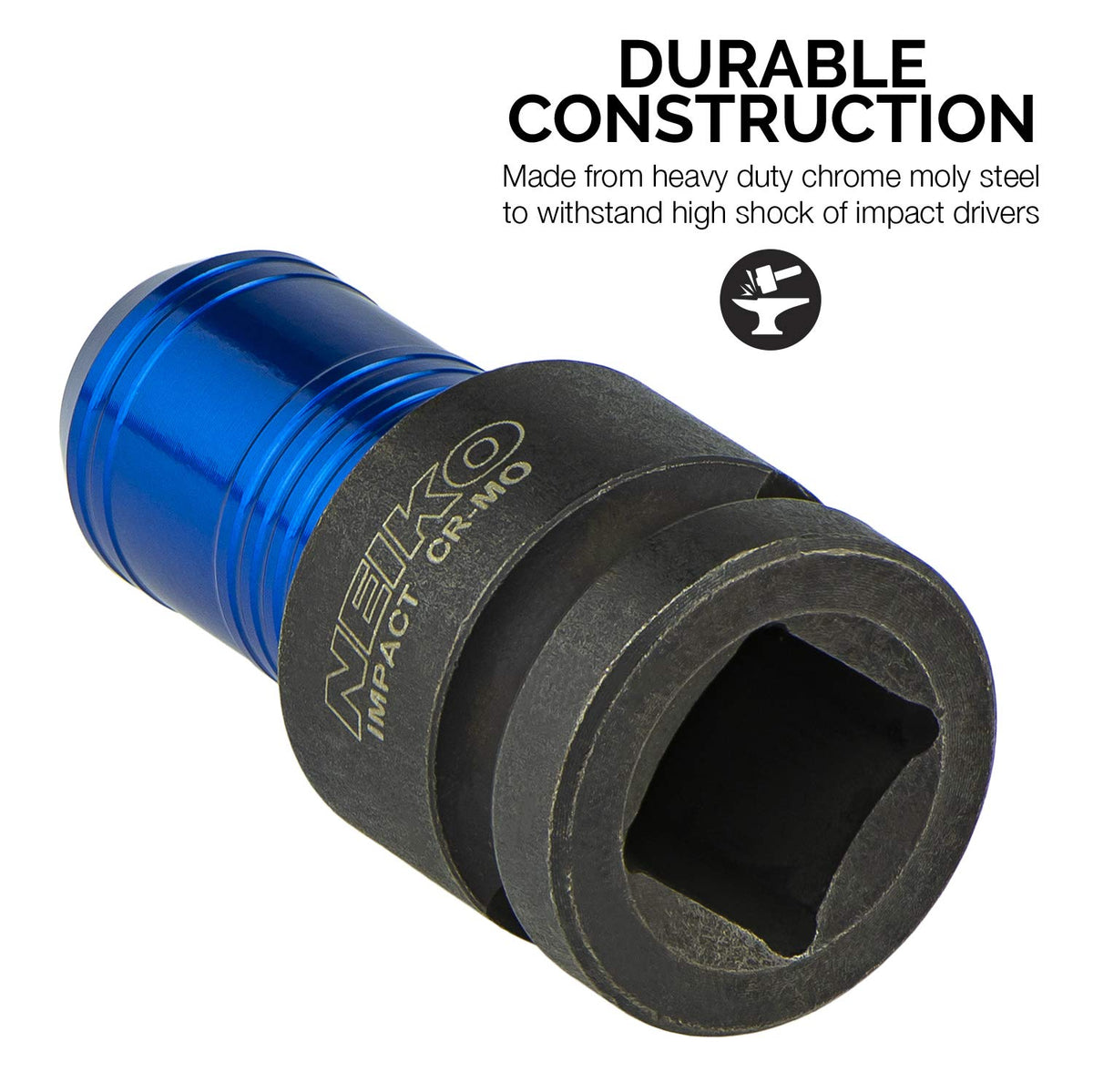 Neiko 30275A Adaptador de llave de impacto para llave de carraca, convertidor hembra de 1/2 pulgada a hexagonal de 1/4 pulgada, mandril de cambio rápido, acero CrMo