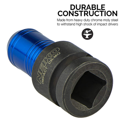 Neiko 30275A Adaptador de llave de impacto para llave de carraca, convertidor hembra de 1/2 pulgada a hexagonal de 1/4 pulgada, mandril de cambio rápido, acero CrMo