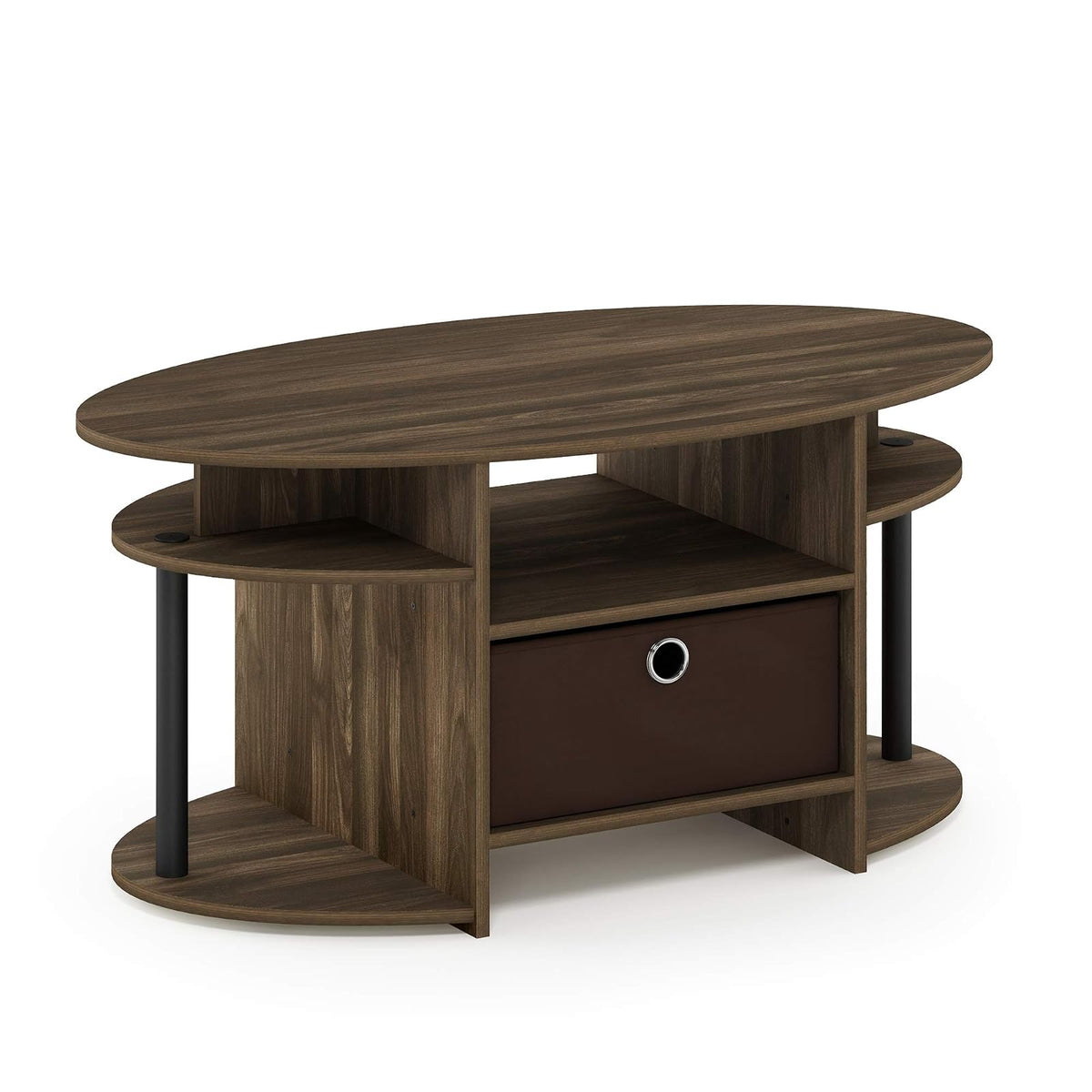 Furinno Jaya Mesa de Centro Ovalada de Diseño Simple con Cubeta, Columbia Nogal con Negro
