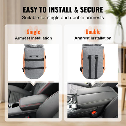 VEVOR - Asiento de Automóvil para Perro, Consola Central para Perros pequeños, Asiento de Mascota para reposabrazos de Automóvil con Correa de Clip, Correas Ajustables, soporta hasta 8 Libras, Gris Oscuro