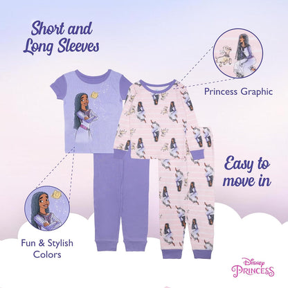Disney - Conjunto de Pijama de algodón de 4 Piezas para niñas, Suave y Lindo para niños