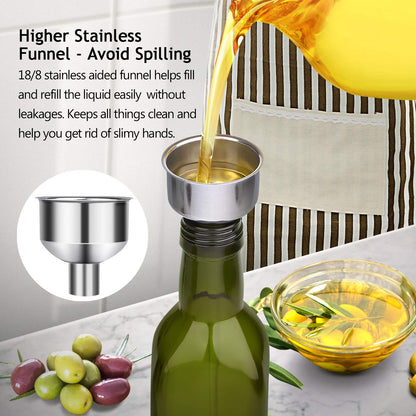 Aozita juego de botellas de aceite de oliva de vidrio – Aceite verde oscuro y vinagre cruet con vertedores, embudo y etiquetas – decantador de jarra de aceite de oliva para cocina, Verde oscuro, 482 gr
