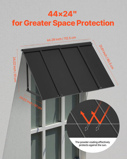 VEVOR Toldo para Exterior, Área de Protección Solar de 1125 x 610 mm Toldo de Acero con Recubrimiento en Polvo Resistente a la Oxidación con Voladizo Compatible para Puerta de 800 mm de Ancho