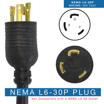 Conntek 29139-180 - Cable de alimentación de Bloqueo de 15 pies para Modelo L6-30P a Modelo SJTW 10/3, 30 amperios, 250 voltios