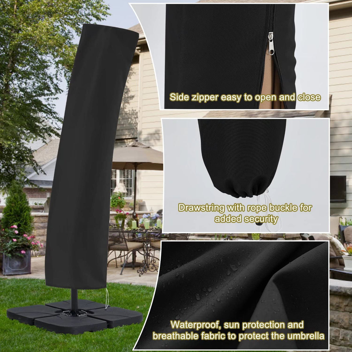 ABCCANOPY Fundas de Paraguas Compensadas, Impermeable, para sombrilla de Patio de 8 pies a 10 pies, Paraguas voladizo para Mercado al Aire Libre con Cremallera, Color Negro