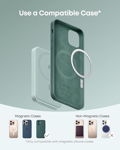 Anker Power Bank 5000 mAh, Batería portátil magnética Plegable con Soporte y Puerto USB-C Lateral, Cargador inalámbrico Compatible con iPhone 17/16/15/14/13 Serie (Verde)