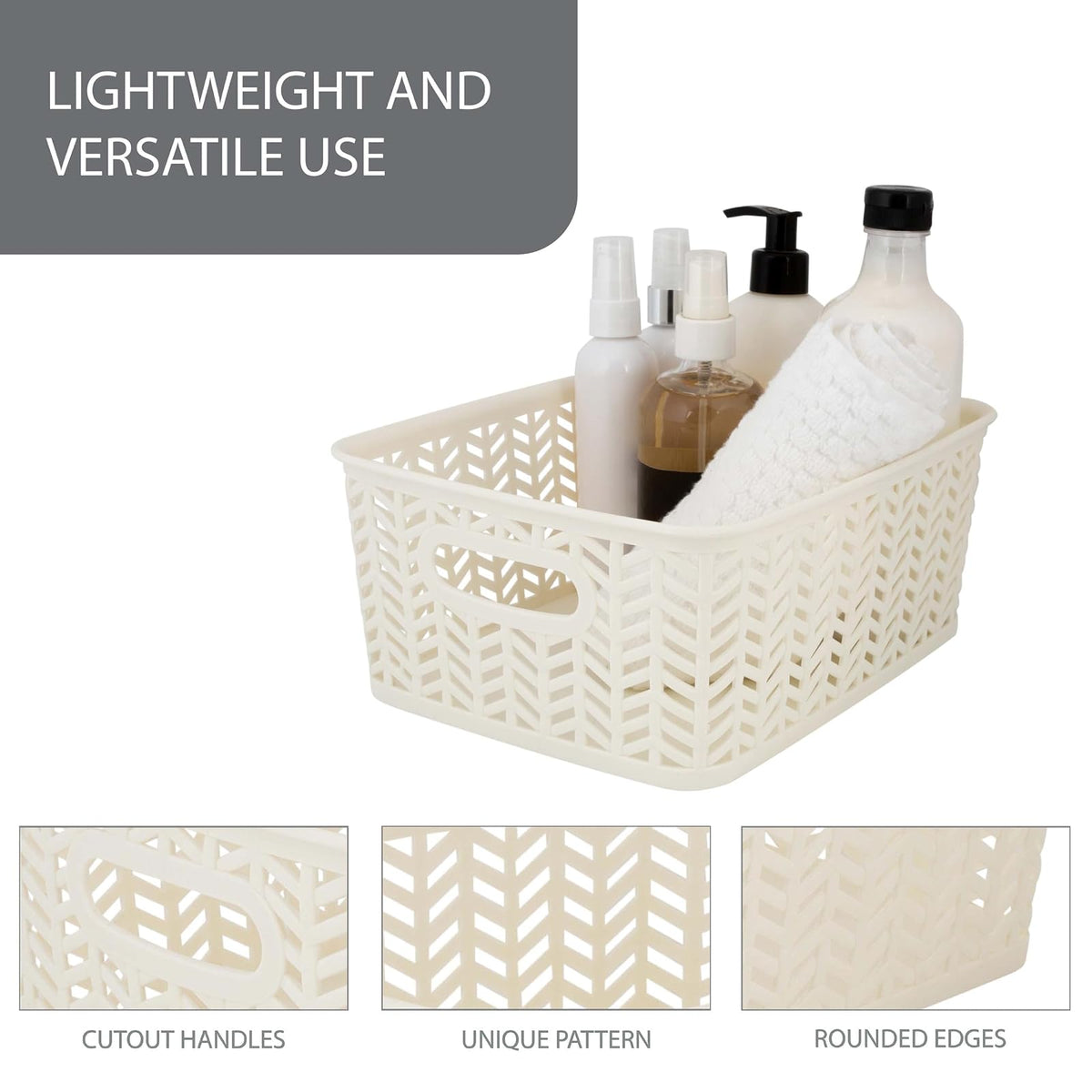 Simplify 25173-IVORY-3PK Cesta de almacenamiento de espiga, pequeña, marfil, 3 unidades