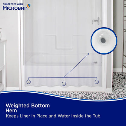 Kenney MB61160 Microban Protector de cortina de ducha impermeable de PEVA de calibre 4.8 con ojales de metal resistentes al óxido y dobladillo magnético pesado para baño, 70 pulgadas de ancho x 72 pulgadas de alto, transparente, 1 paquete