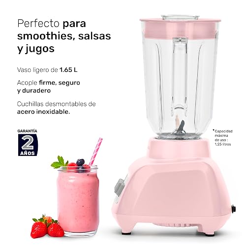 TAURUS HALEY RIBBON | Licuadora 500W* de 4 Velocidades | Vaso de plástico 1.65L* | Sistema Easy Fit Seguro y Duradero | Cuchillas desmontables | Potencia y Control para Preparar Smoothies, Salsas...
