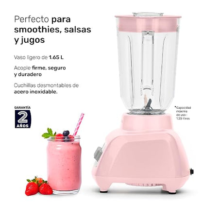TAURUS HALEY RIBBON | Licuadora 500W* de 4 Velocidades | Vaso de plástico 1.65L* | Sistema Easy Fit Seguro y Duradero | Cuchillas desmontables | Potencia y Control para Preparar Smoothies, Salsas...