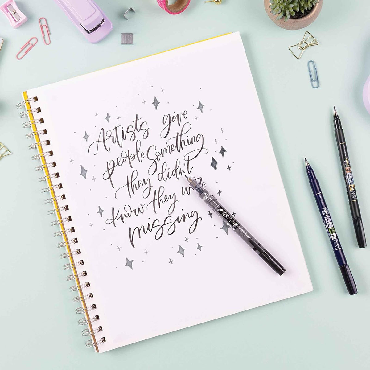 Tombow 62038 Fudenosuke Bolígrafo de pincel, paquete de 2 Punta suave y dura, Negro, Paquete de 3, 1, 3