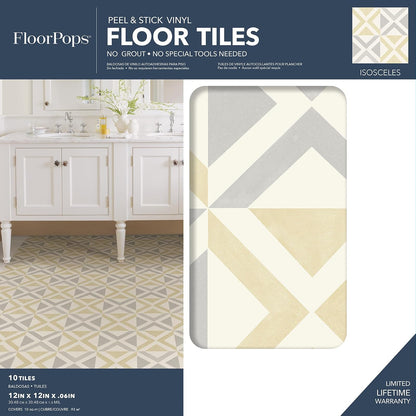 FloorPops Isosceles - Azulejos para despegar y pegar, blancos y blanquecinos