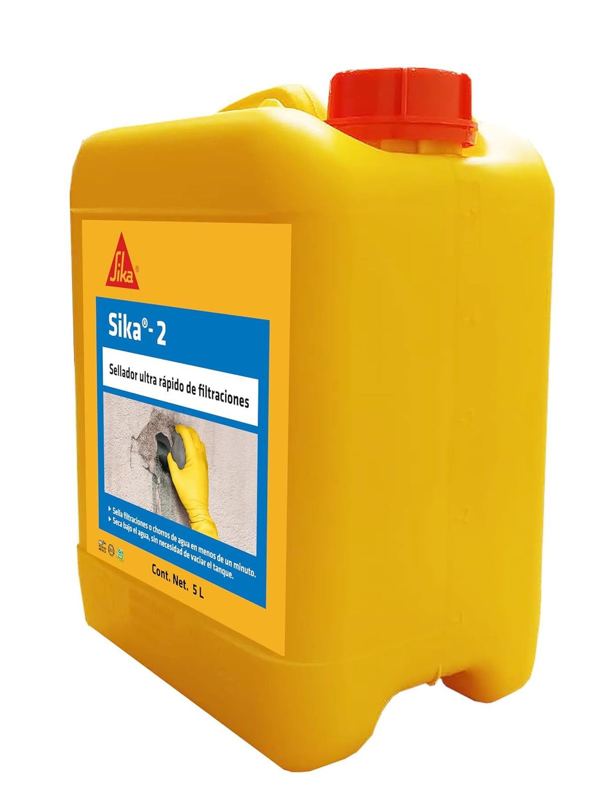 Sika - Aditivo Líquido Sellador de filtraciones de agua - Sika 2 - Curado Rápido en Múltiples Superficies de Concreto y en Presencia de Agua - Fácil de Aplicar - Endurecimiento Rápido - Ámbar - 5L