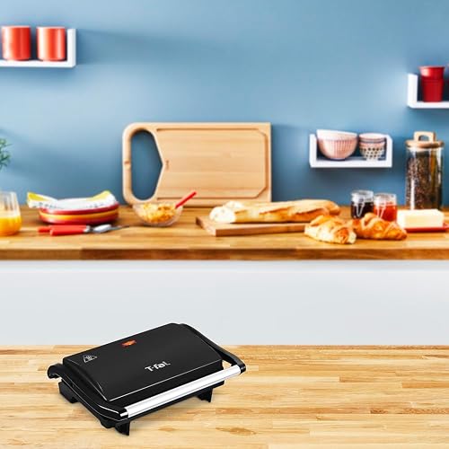 T-FAL Parrilla Grill Sandwichera Negra con Antiadherente | Prepara Paninis, tortas, sandwiches con facilidad. SW3318MX