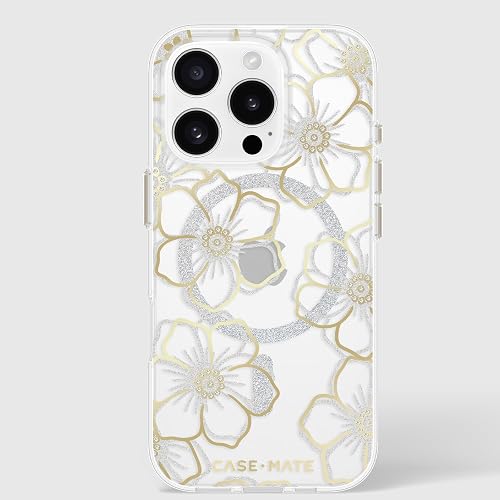 Case-Mate Funda magnética para iPhone 16 Pro Compatible con MagSafe, protección contra caídas de 12 pies - Floral Gems