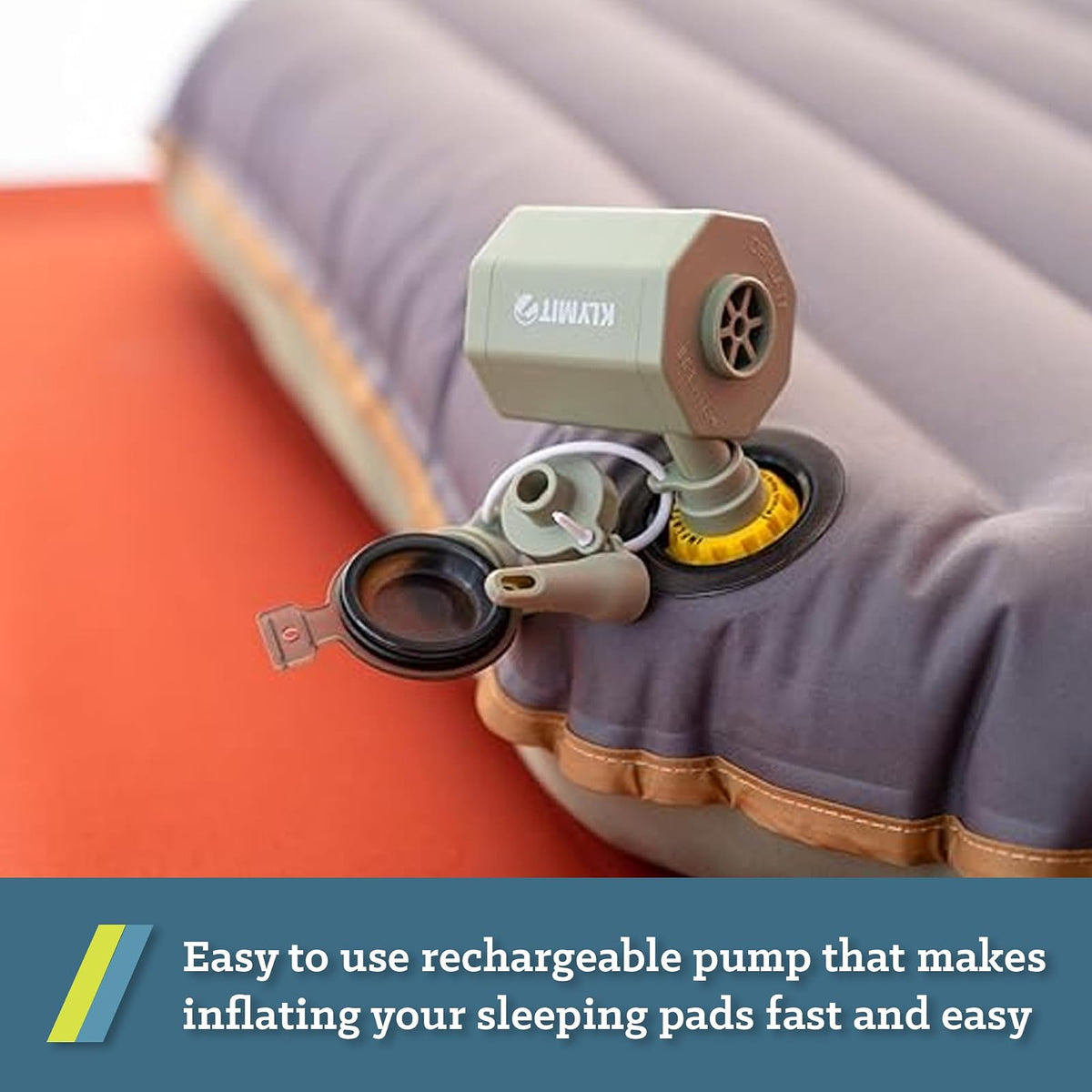 KLYMIT Tempest - Bomba de aire portátil para colchones de aire inflables y almohadillas para orejas para dormir, batería de larga duración y tamaño fácil de llevar, recargable, perfecta para viajes de
