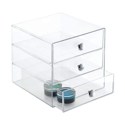 InterDesign Drawers Organizador de maquillaje | Organizador de cosméticos para maquillaje y demás | Caja de maquillaje con 3 cajones | Plástico transparente