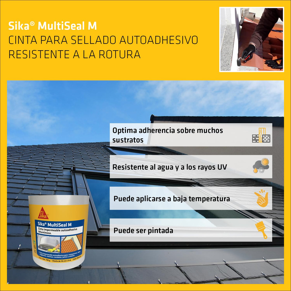 SIKA - Cinta Autoadhesiva Impermeable - Sika MultiSeal M - Aluminio - Cinta Asfáltica Autoadhesiva para Juntas y Traslapes - Rollo 10m x 10cm