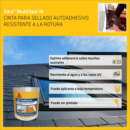 SIKA - Cinta Autoadhesiva Impermeable - Sika MultiSeal M - Aluminio - Cinta Asfáltica Autoadhesiva para Juntas y Traslapes - Rollo 5m x 10cm