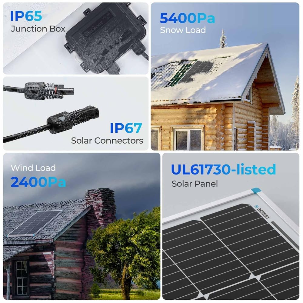 Renogy - Kit de inicio de panel solar de 100 W y 12 V, panel solar monocristalino de 100 W, driver de cargador PWM LCD de 30 A, kit adaptador, cables de bandeja, soportes Z para RV, campista y otras