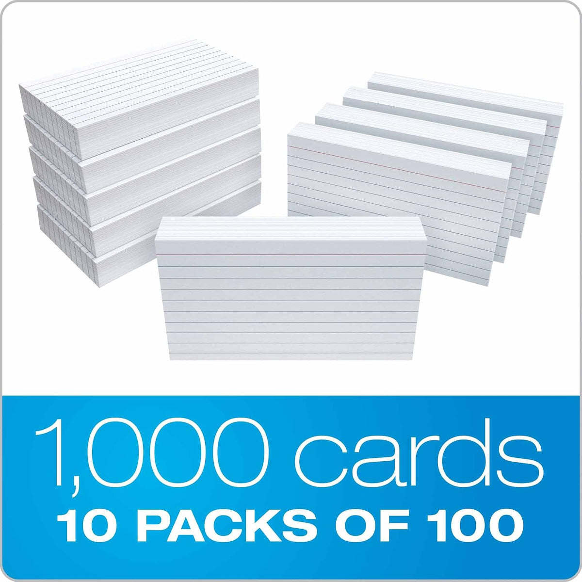 Oxford - Tarjetas de índice rayadas, 3 x 5 pulgadas, blancas, 1000 tarjetas (10 paquetes de 100) (31)