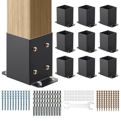 VEVOR 10 Piezas Soportes para Postes de Madera 4" x 4"(102x102 mm) Base Interna de Poste de Acero al Carbono para Anclaje de Poste con Recubrimiento en Polvo para de Soporte, Terraza, Negro