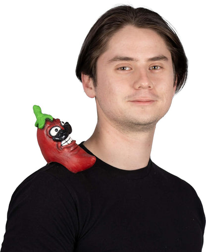 REV Mascota de Hombro Jalapeño Mexicano con Bigote Adulto, Accesorio ShoulderBuddy en Látex Divertido para Fiestas Mexicanas, Partidos, Eventos Deportivos, Porras, Estadios, Halloween