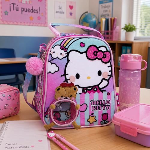 Ruz Lonchera Infantil y Preescolar | Hello Kitty | 100% Poliéster Capacidad 3 Litros | Lonchera con Asa para Niños con Compartimento Principal y Cremallera | Recomendado desde 3 años