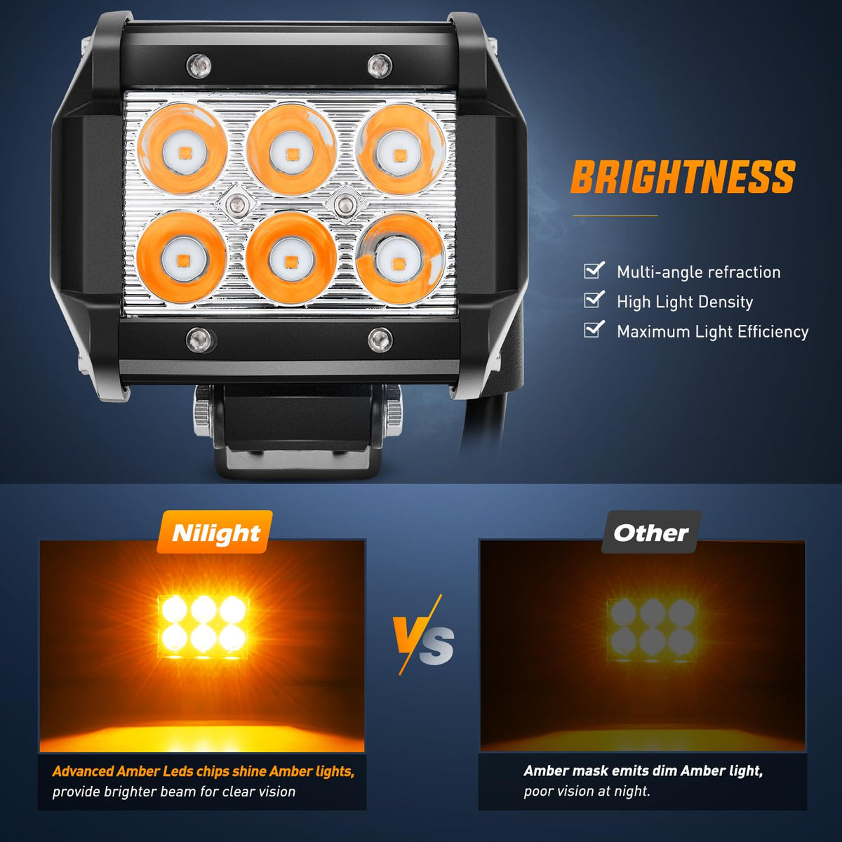 Nilight - Cápsulas de luz LED de 4 pulgadas, luces antiniebla de conducción de color ámbar, 2 unidades de 18 W, iluminación de trabajo todoterreno, para camión, ATV, UTV, RV, camioneta, barco, tractor