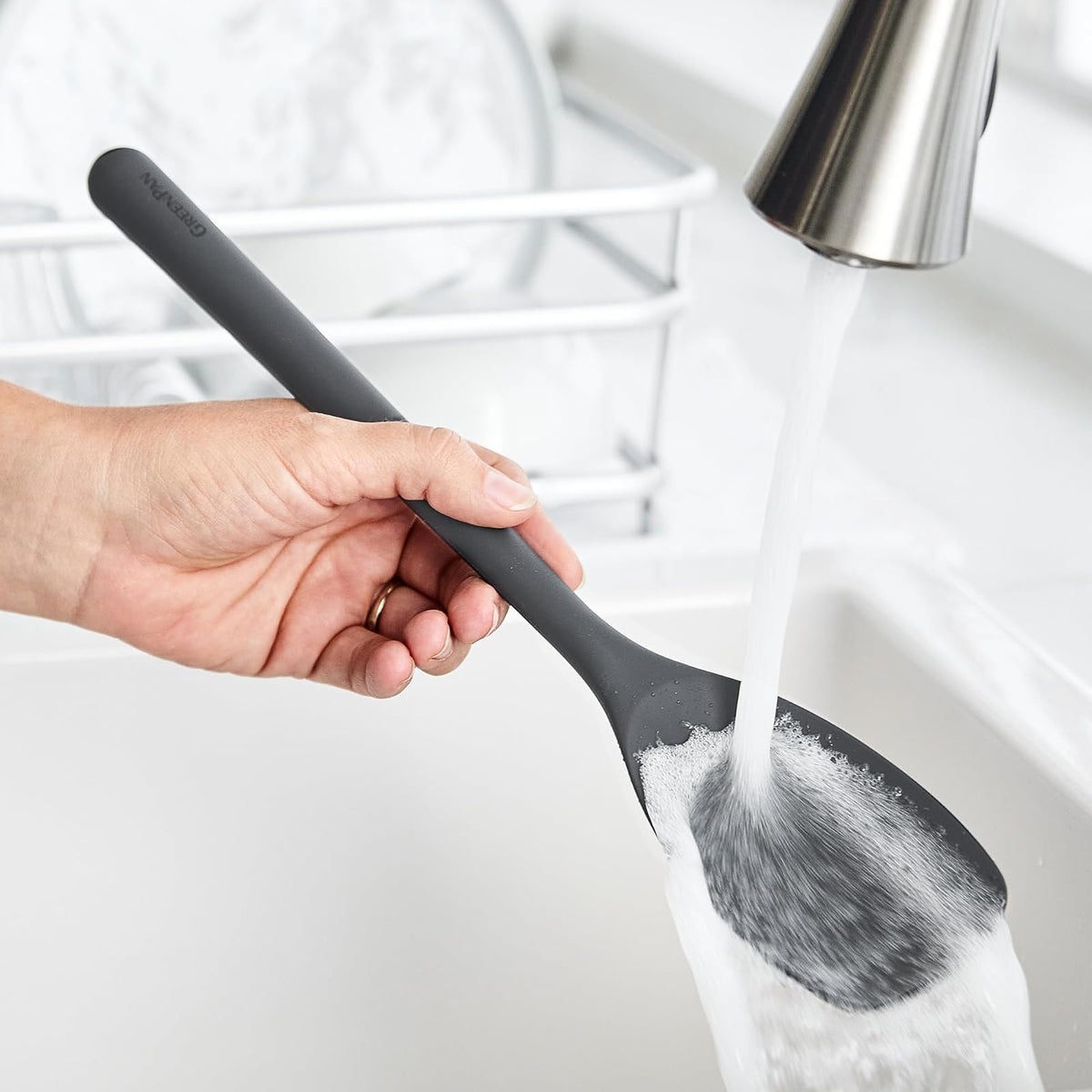GreenPan Platinum - Cuchara salteada de silicona gris
