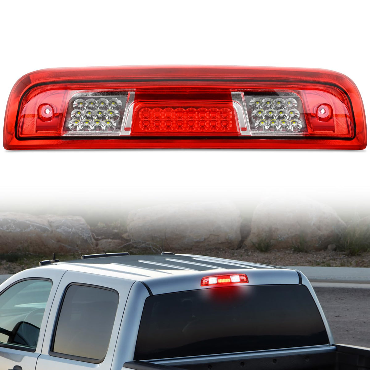 Nilight Tercera Luz de Freno LED para Camioneta - Chevy - GMC 2014-2018 (lente roja) - Chevy - GMC 2014-2018