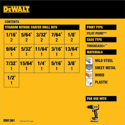 DEWALT Juego de brocas de titanio, 21 piezas, DW1361