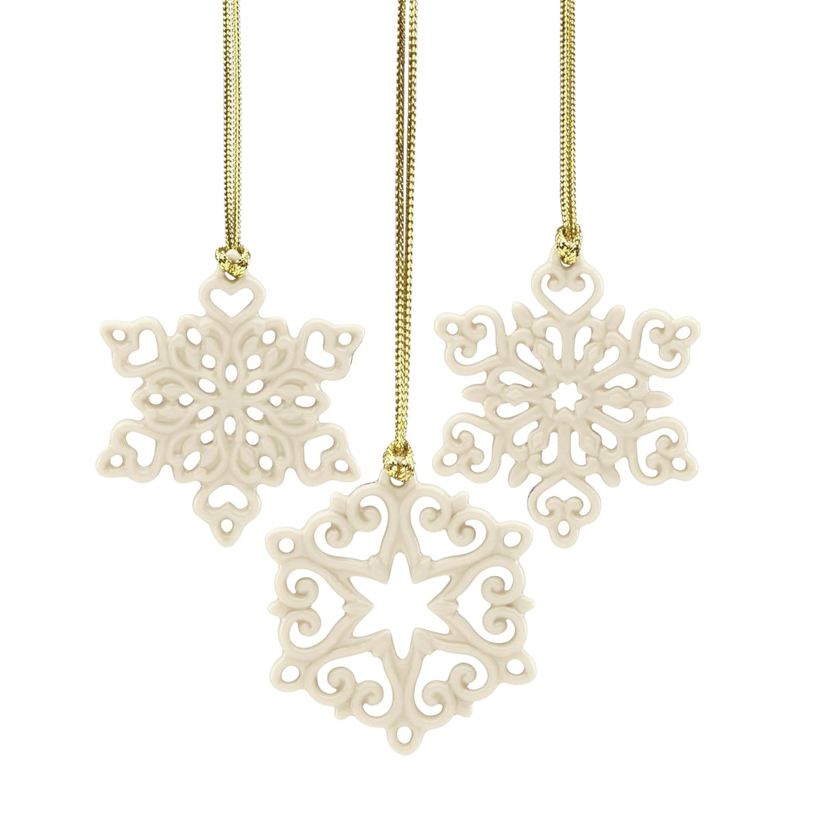 Lenox Set 3 Mini Adornos Copo de Nieve Porcelana Marfil Detalles Calados 5 cm Navideños