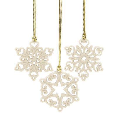 Lenox Set 3 Mini Adornos Copo de Nieve Porcelana Marfil Detalles Calados 5 cm Navideños
